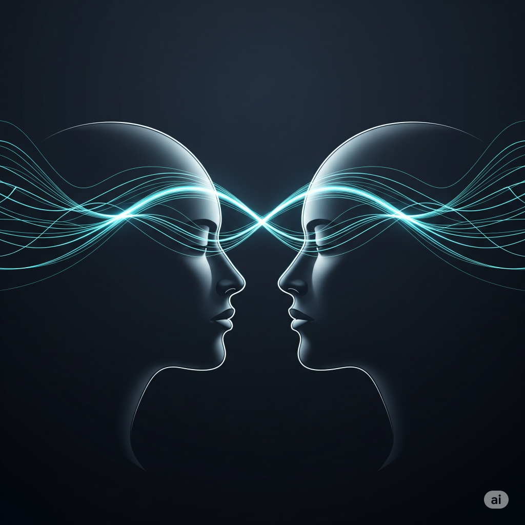 تصویر مفهومی ارتباطات بین دو پروفایل انسان